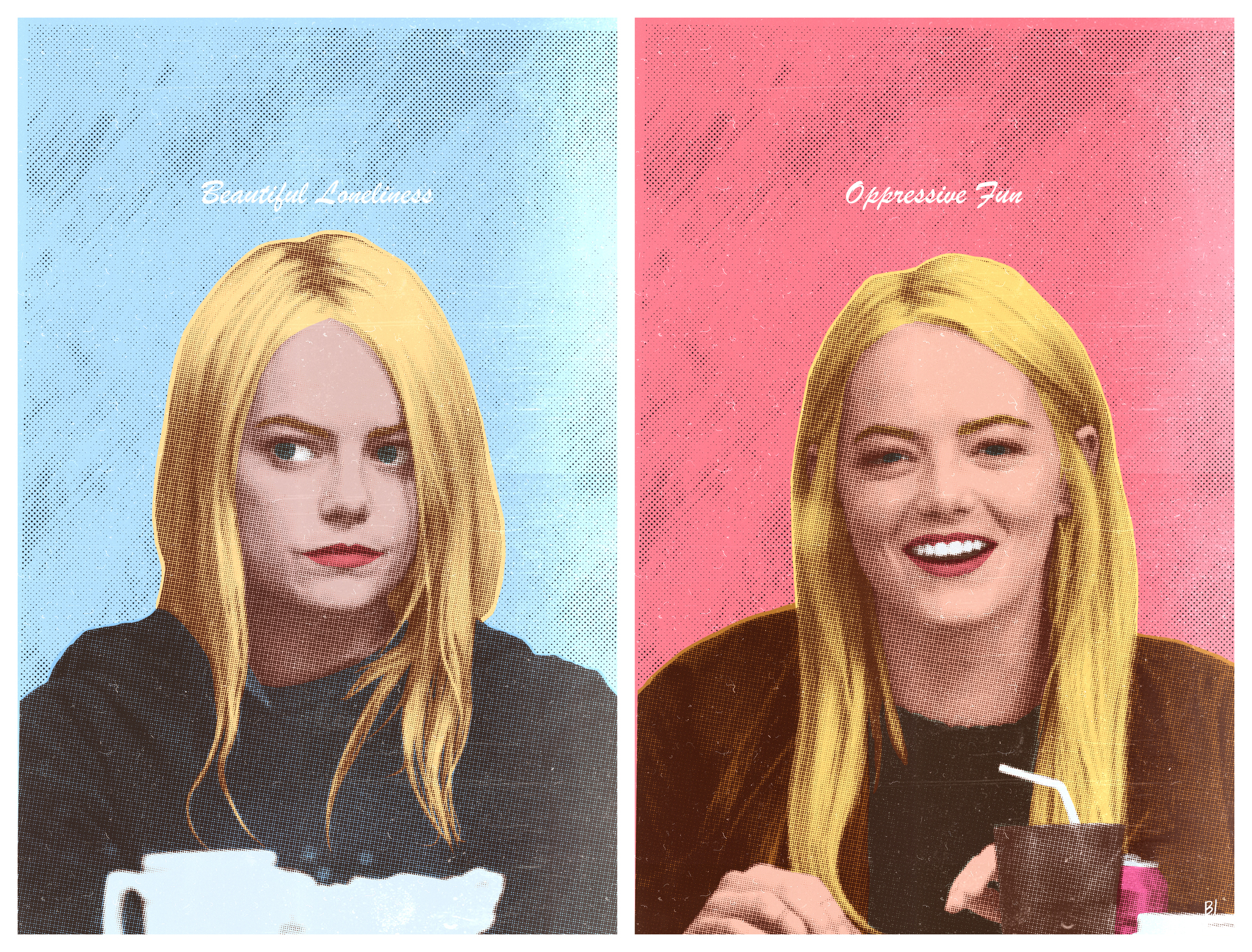 Beautiful loneliness, oppressive fun. - My, Emma Stone, Pop Art, Digital drawing, Girls, Longpost