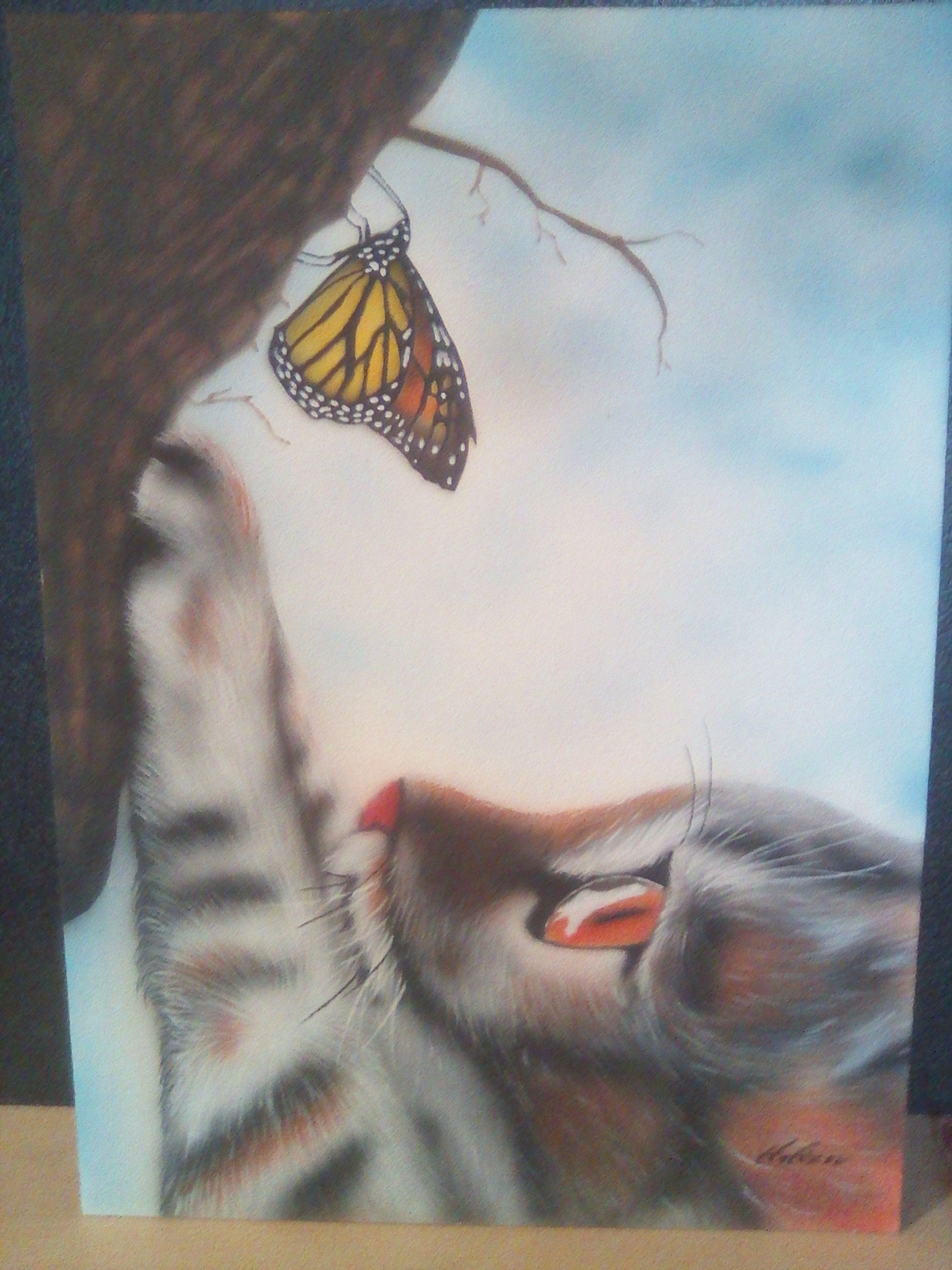 Cat - My, Drawing, Kittens, cat, Animals, Butterfly, Animalistics, Airbrushing