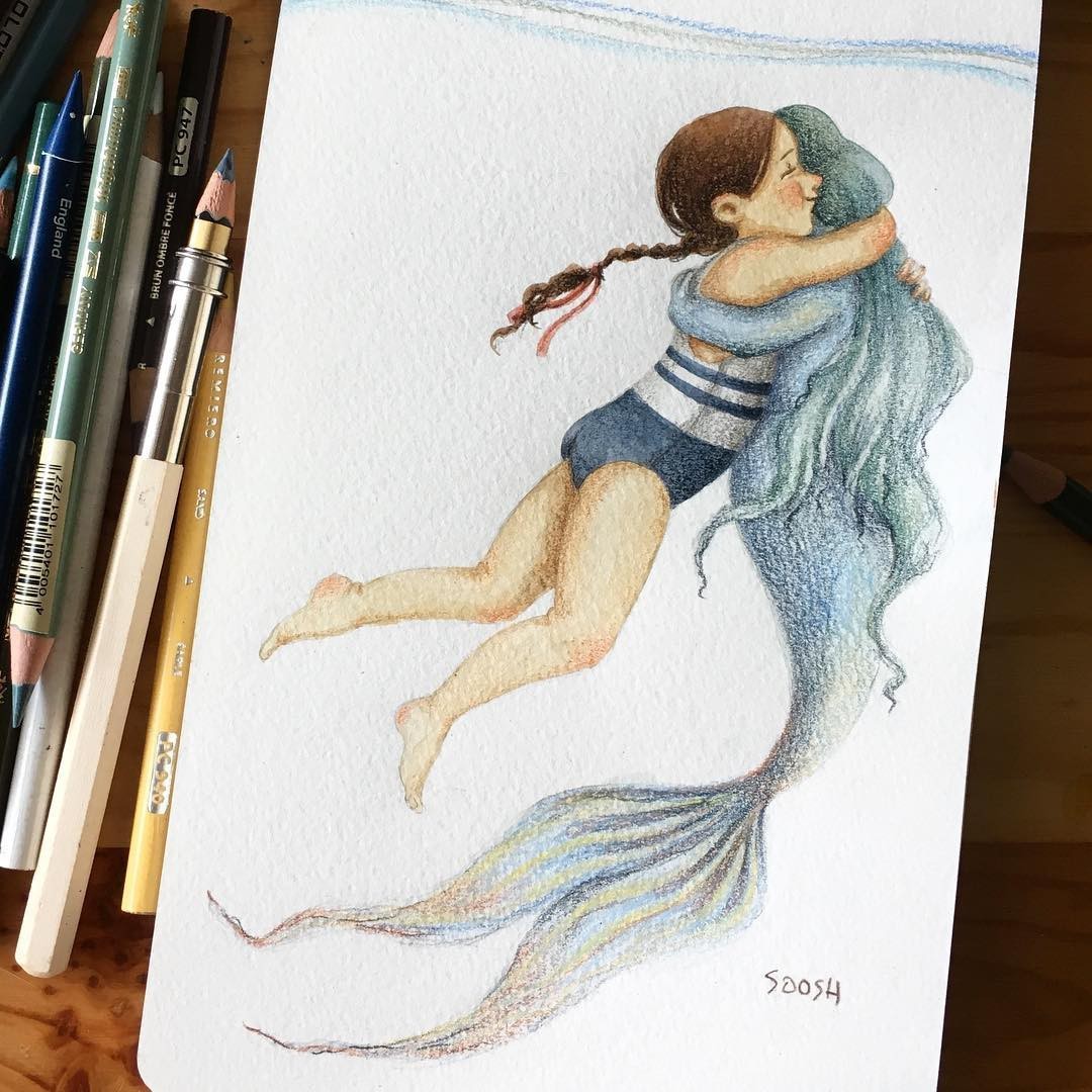 Good watercolors from Soosh - Art, Drawing, Illustrations, Watercolor, Girl, Mermaid, Longpost