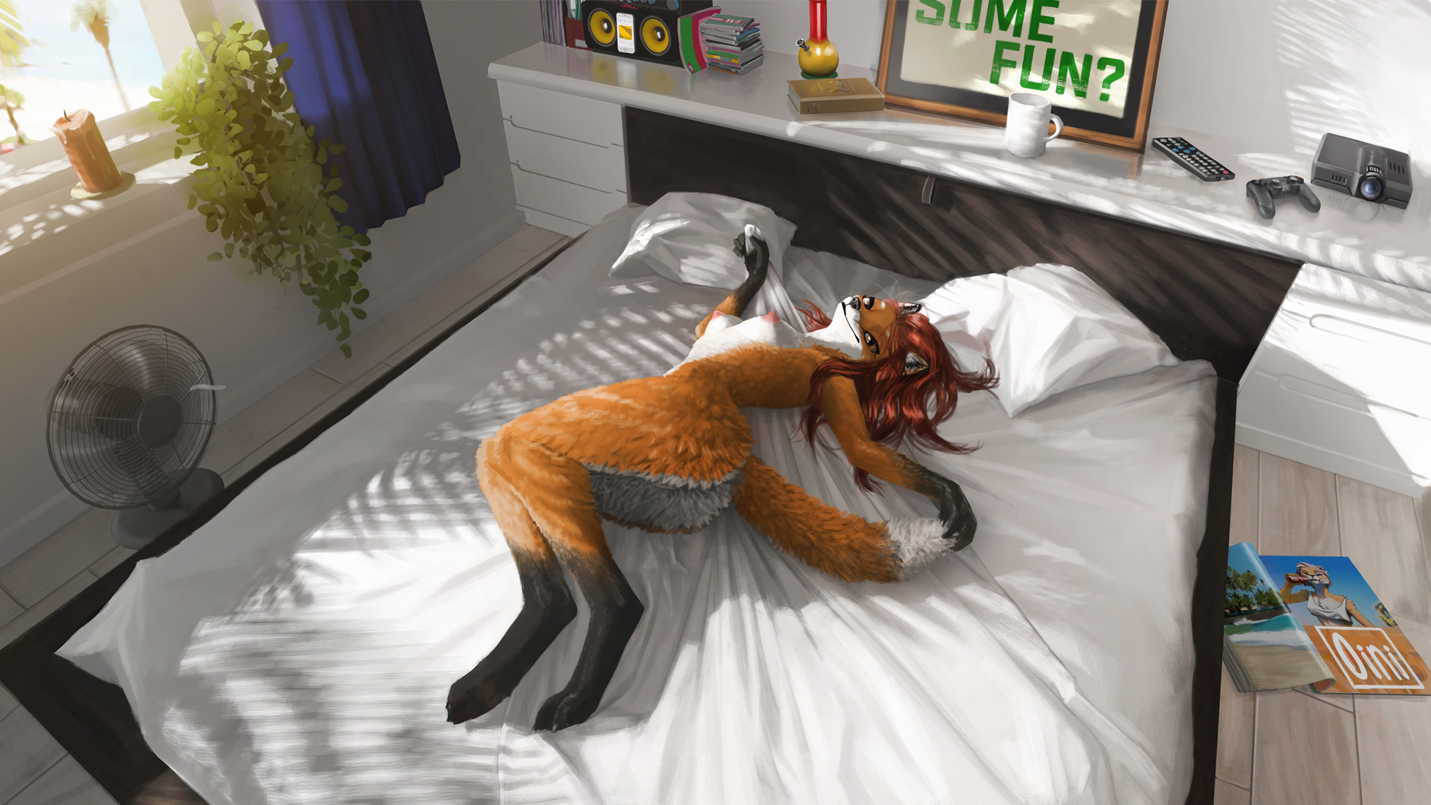 Wanna have some fun? - NSFW, Furry, Furry art, Furry fox, Furotica, Bed, Morning, Oini