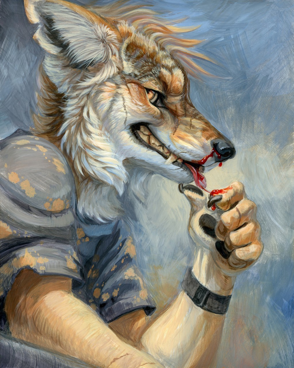 Scrappy - Furry, Art, Portrait, Hibbary, Blood, Coyote