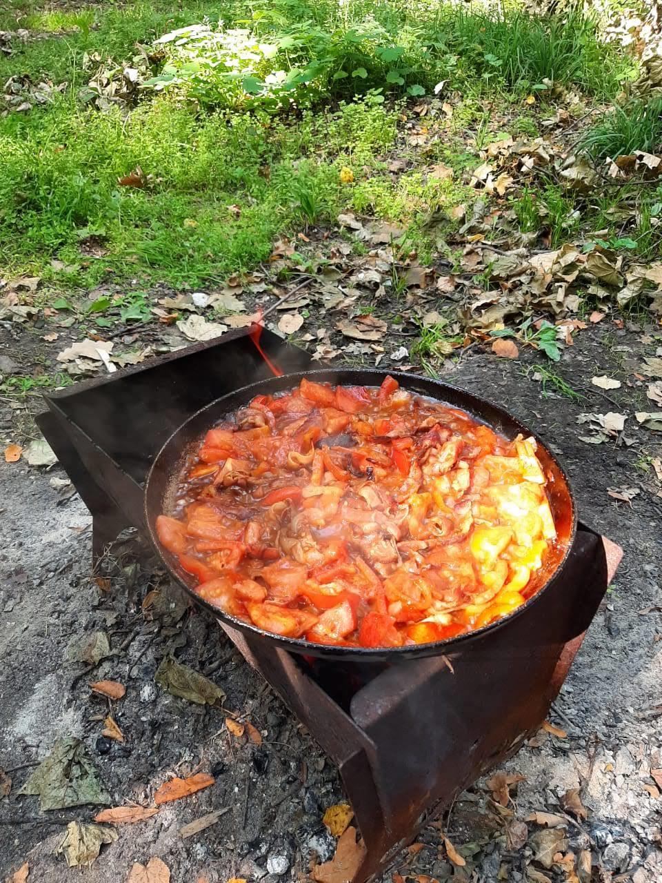 Яичница с помидорами. - Моё, Яичница, Готовка на костре, Готовка на природе, Длиннопост