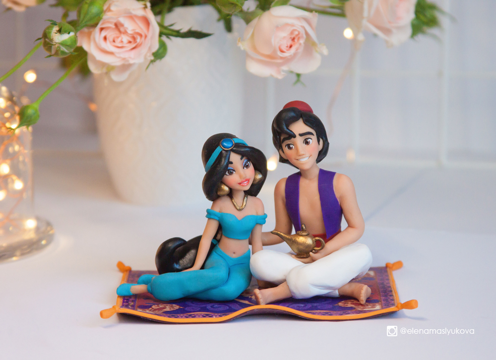 Aladdin and Jasmine from colored polymer clay. - My, Aladdin, Jasmine, Polymer clay, , Figurine, Cartoons, Walt disney company, Figurines, Princess jasmine