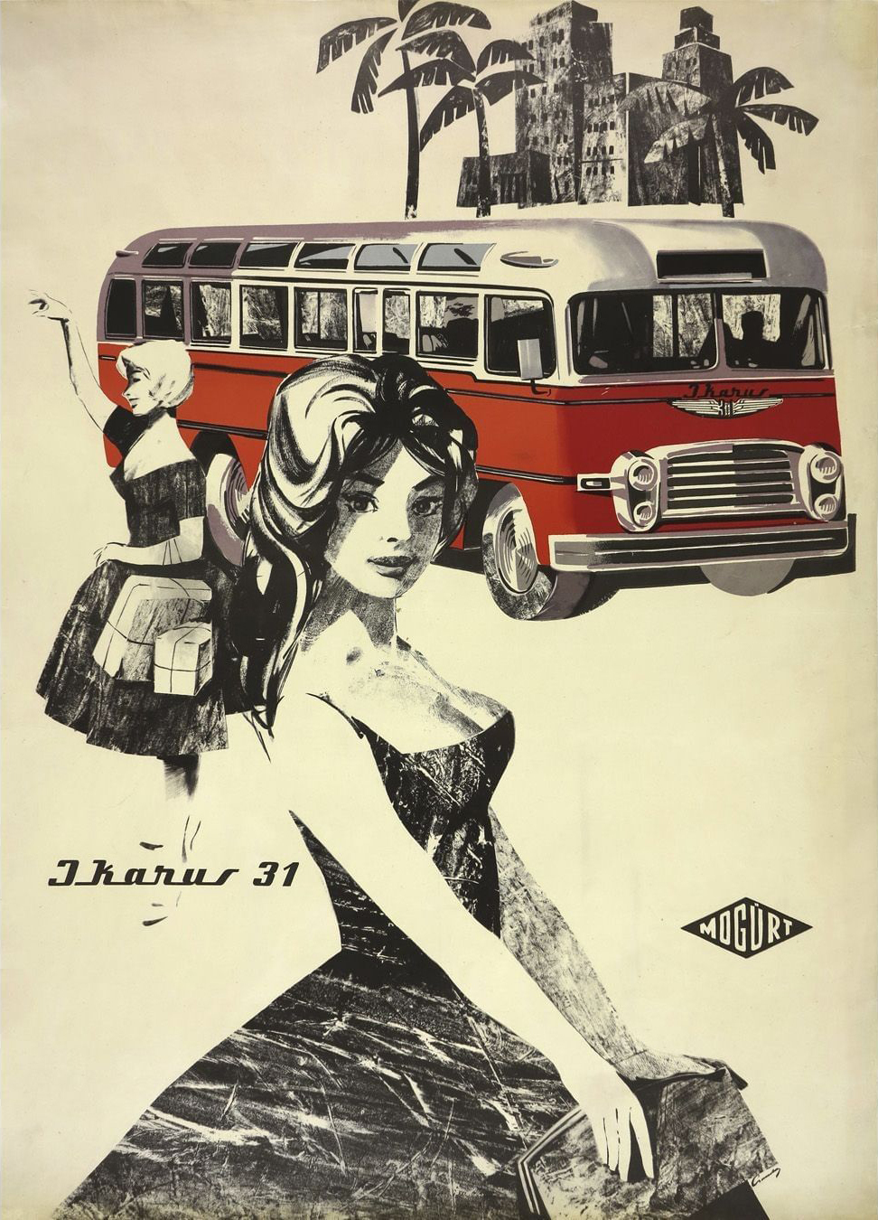 Hungarian poster of the bus Ikarus 31, 1960 - Ikarus, Retro, Art, Hungary, 60th