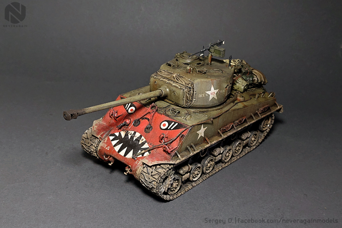 Red Devil door Captain Clifford Rice - My, Modeling, Stand modeling, Sherman, Tanks, Scale 1:35, Scale model, BTT, Longpost