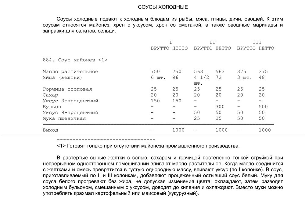 Соус майонезный технологическая карта