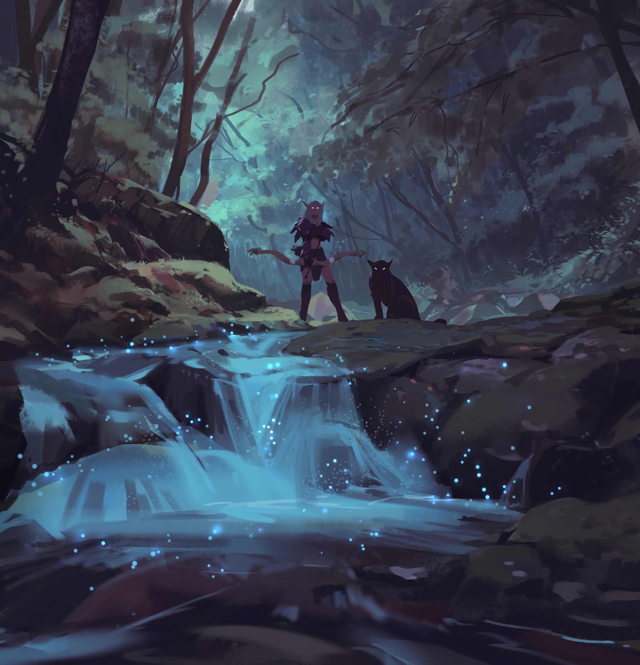 Ashenvale - Warcraft, World of warcraft, Night elfs, Panther, Forest, Art, Hunting, Snatti