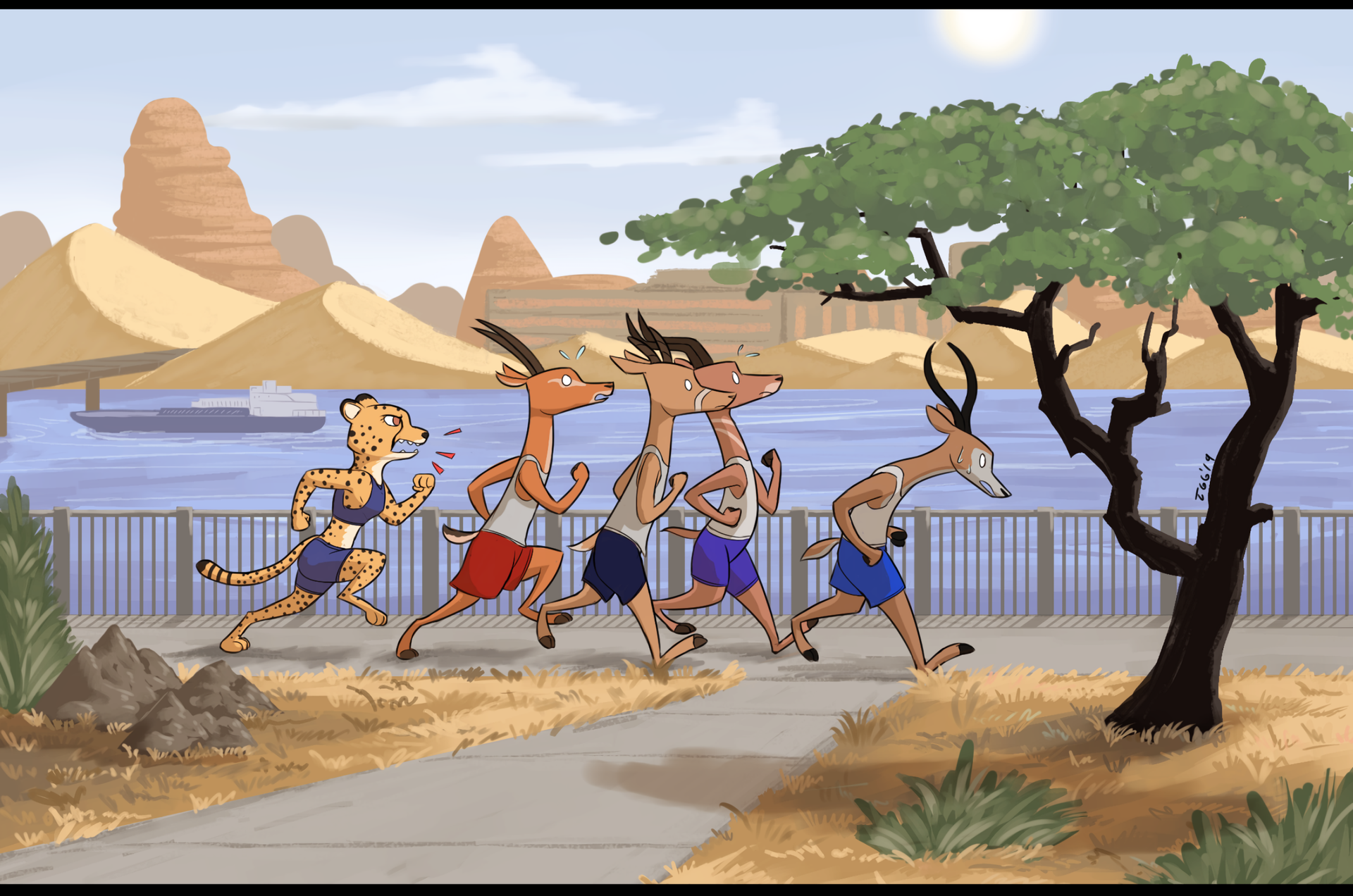 Jogging - Zootopia, Cheetah, Gazelle, Jogging, Art, Cartoons, Tggeko
