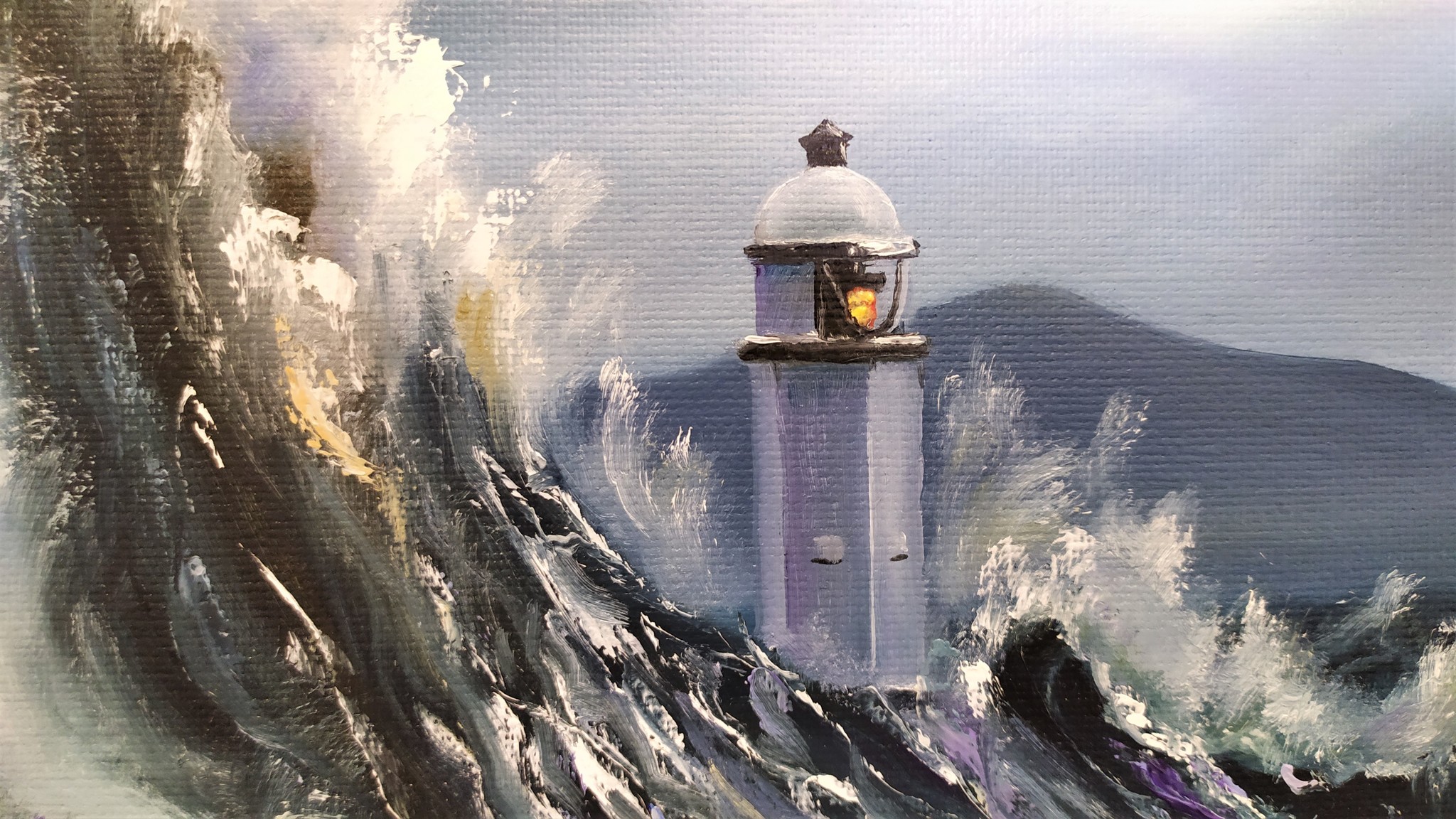 Lighthouse No. 2 ( canvas / oil / 40x50cm ) - My, Sea, Lighthouse, Wave, Oil painting, Interior painting, Painting, Painting, Text, Longpost