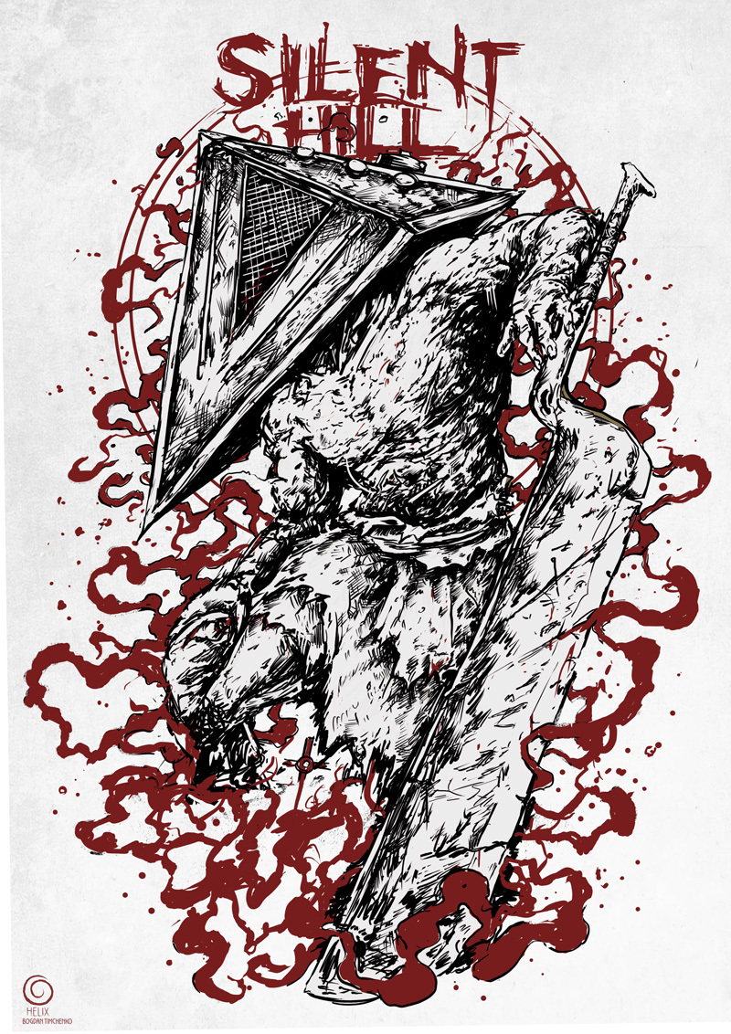 Non-canonical Pyramid Head - My, Fan art, Pyramid head, Longpost, Silent Hill, Movies, Drawing, Digital drawing