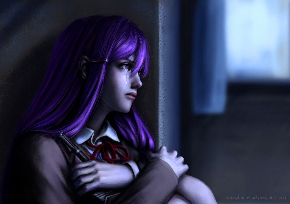 Violet tears - Doki Doki Literature Club, Yuri DDLC, Honeybunny-Art, Арт, Визуальная новелла