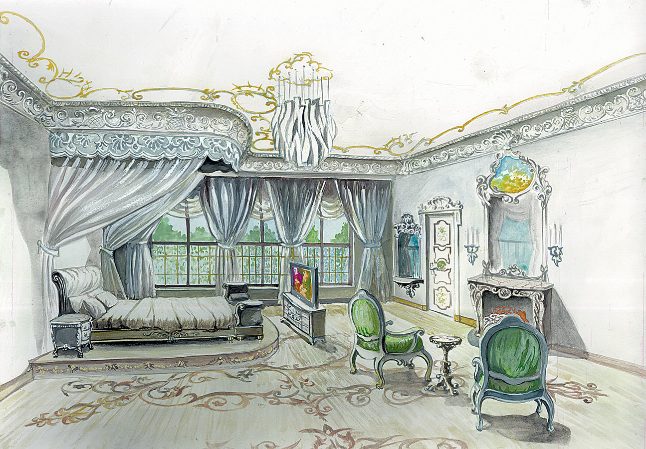 Комната дворца спальни рисунок
