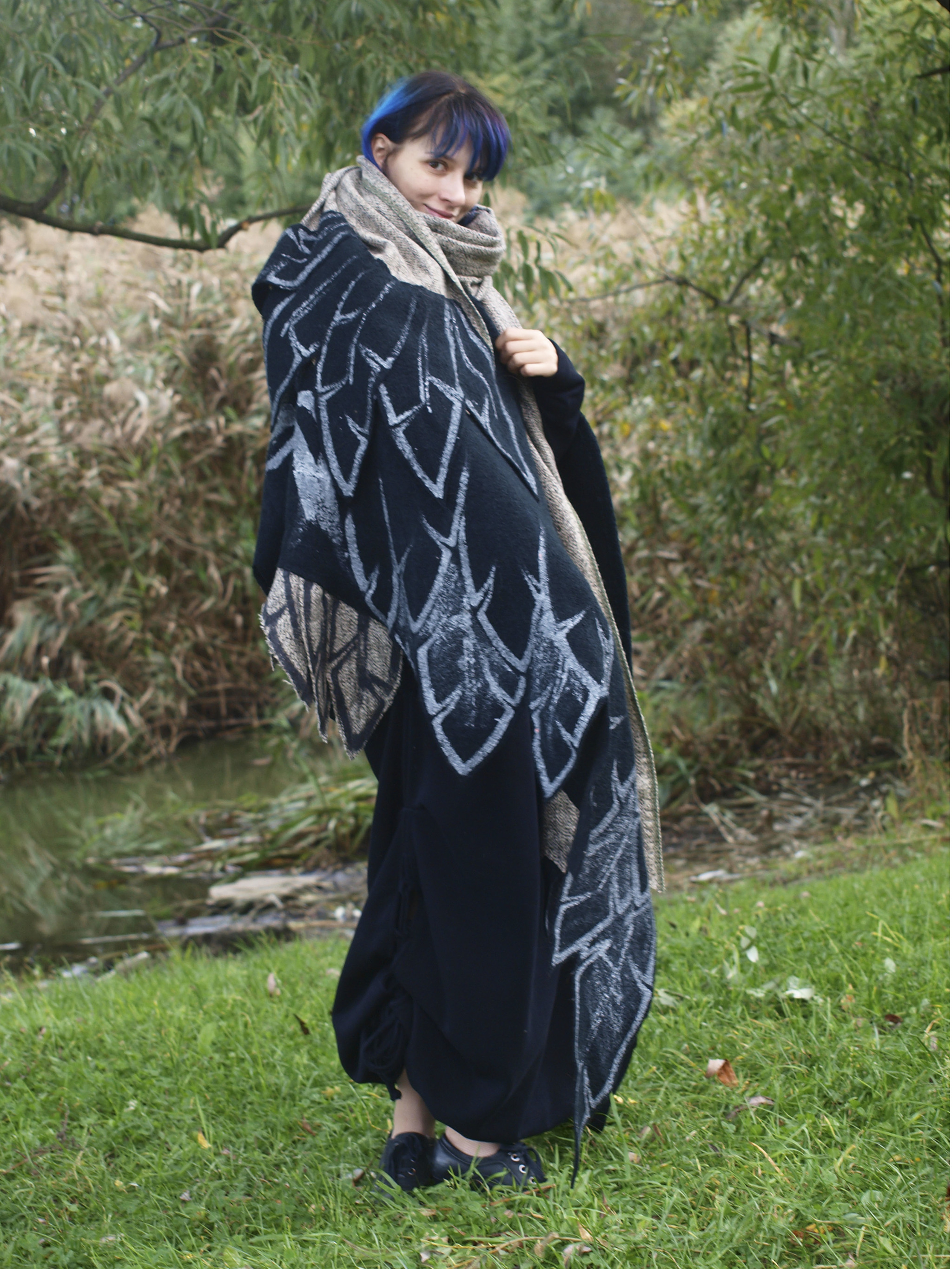 Shawl-wings Crow - My, Kai Yara, Warm clothes, Painting on fabric, Shawl, Boho, Fairy, Halloween, Longpost, Crow