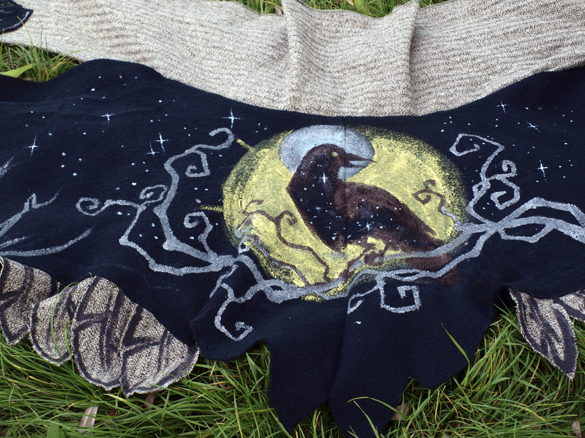 Shawl-wings Crow - My, Kai Yara, Warm clothes, Painting on fabric, Shawl, Boho, Fairy, Halloween, Longpost, Crow