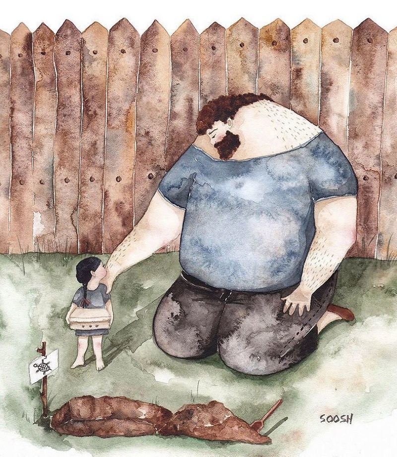 Dad is near - Drawing, Dad, Daughter, Love, Parents and children, Artist, Touching, Watercolor, Longpost, Father