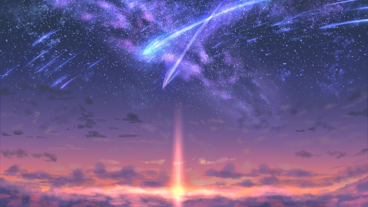 Starry sky - Art, Landscape, Sky, Starry sky, Night, Milky Way, Falling star, Pixiv, Longpost, Starfall