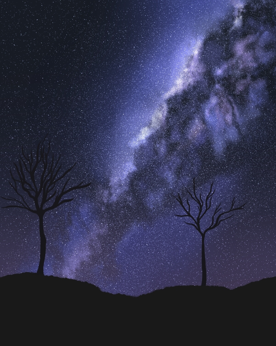 Starry sky - Art, Landscape, Sky, Starry sky, Night, Milky Way, Falling star, Pixiv, Longpost, Starfall