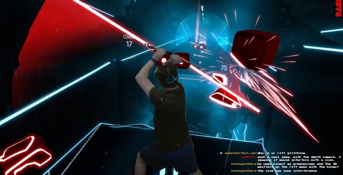 Vr sword. Beat saber VR. Световой меч в VR игре. VR игра с мечами. Lightsaber игра VR.